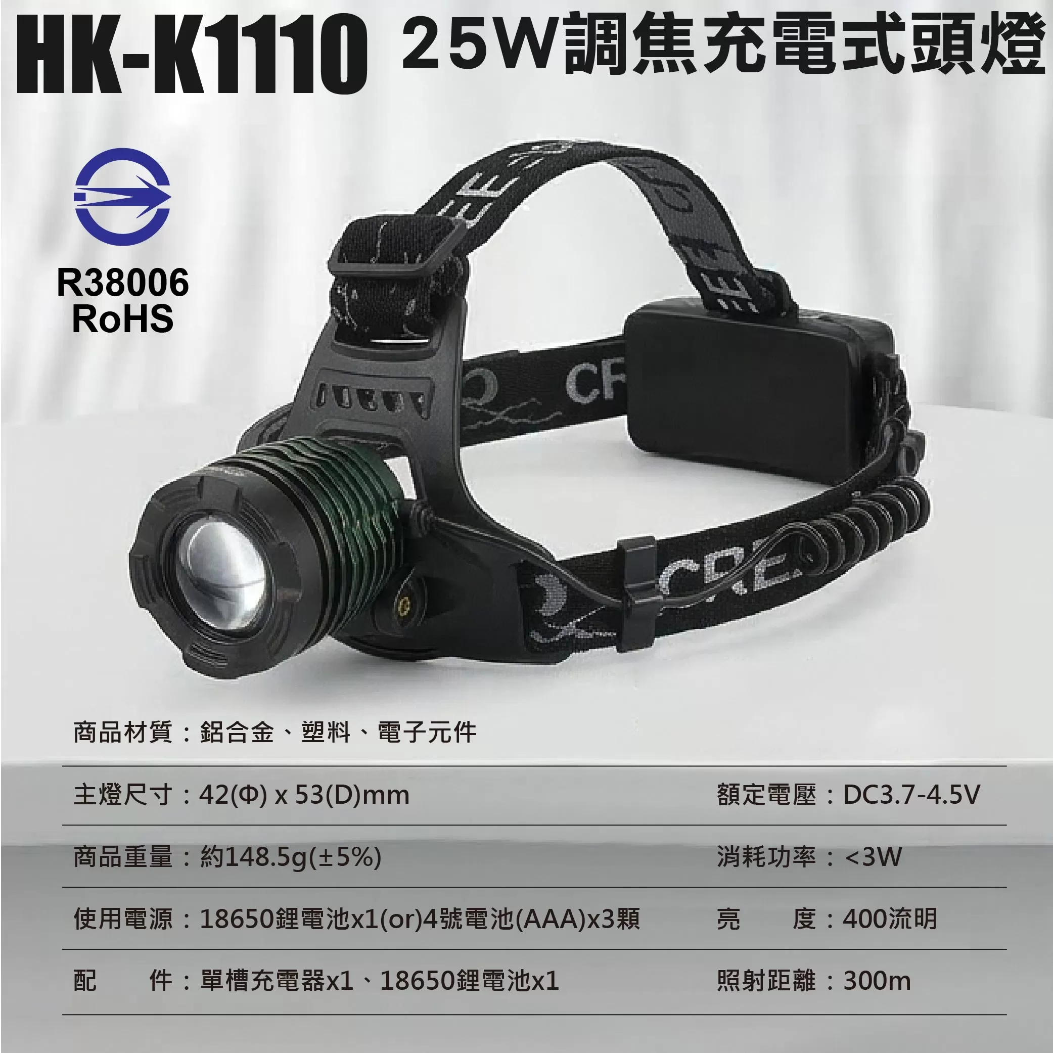 25W調焦充電式頭燈【單鋰電.全配】商品介紹-1-5