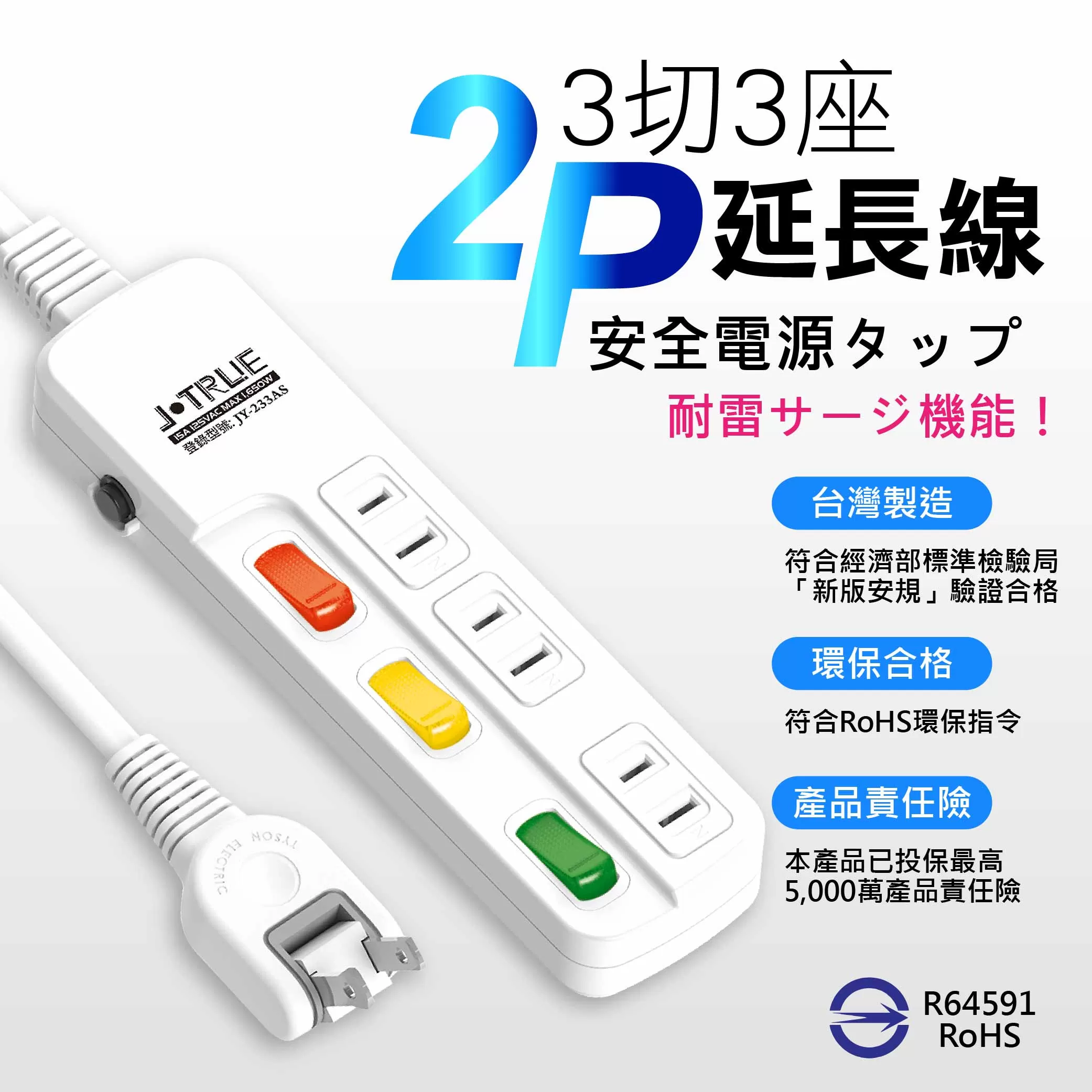 2孔三開三插延長線【6尺】商品介紹-1-1