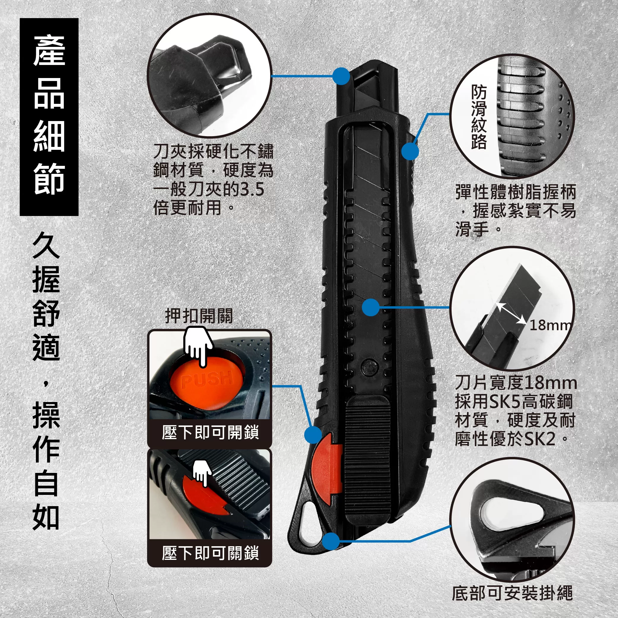 推式黑金鋼美工刀【18mm】商品介紹-1-6
