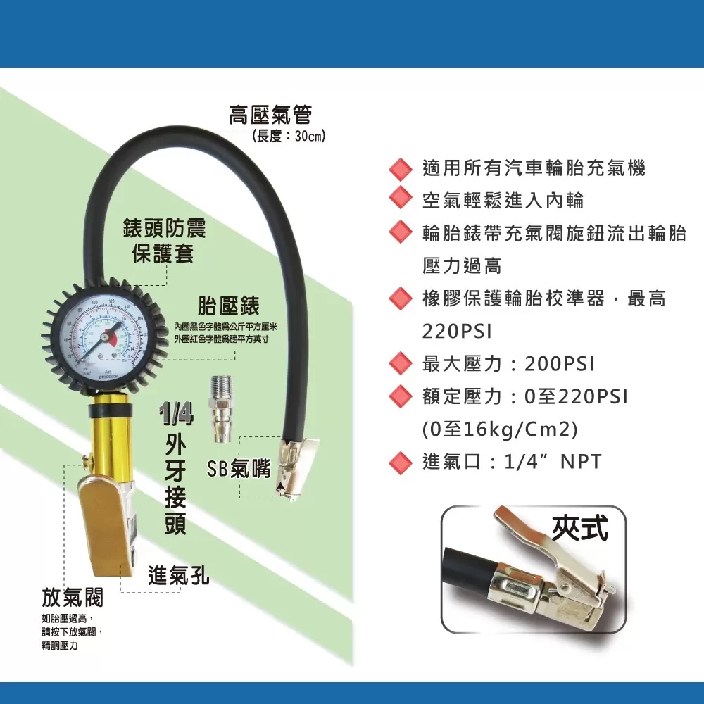 強力打氣胎壓錶【SB夾式】商品介紹-1-3