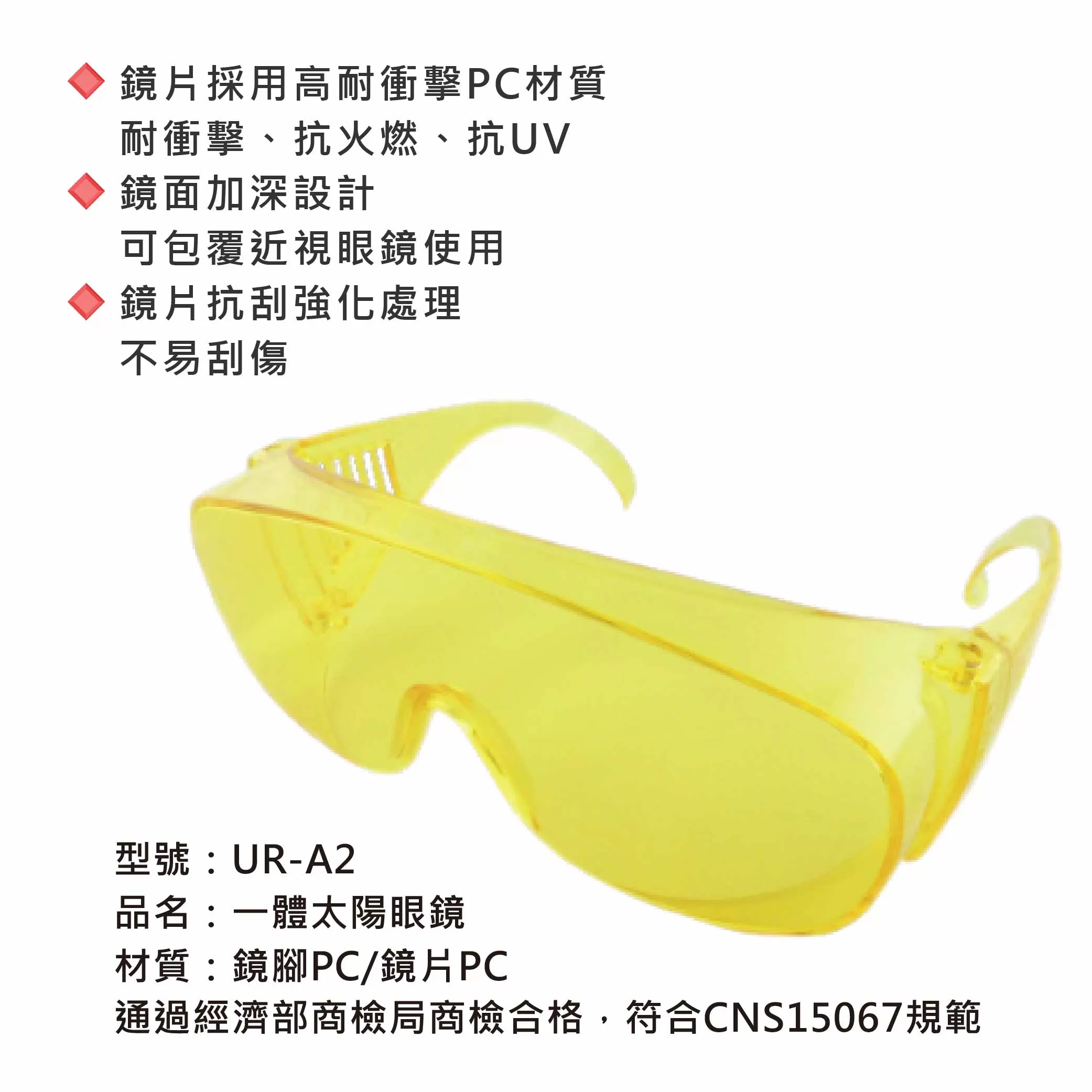 一體太陽眼鏡【黃色】商品介紹-1