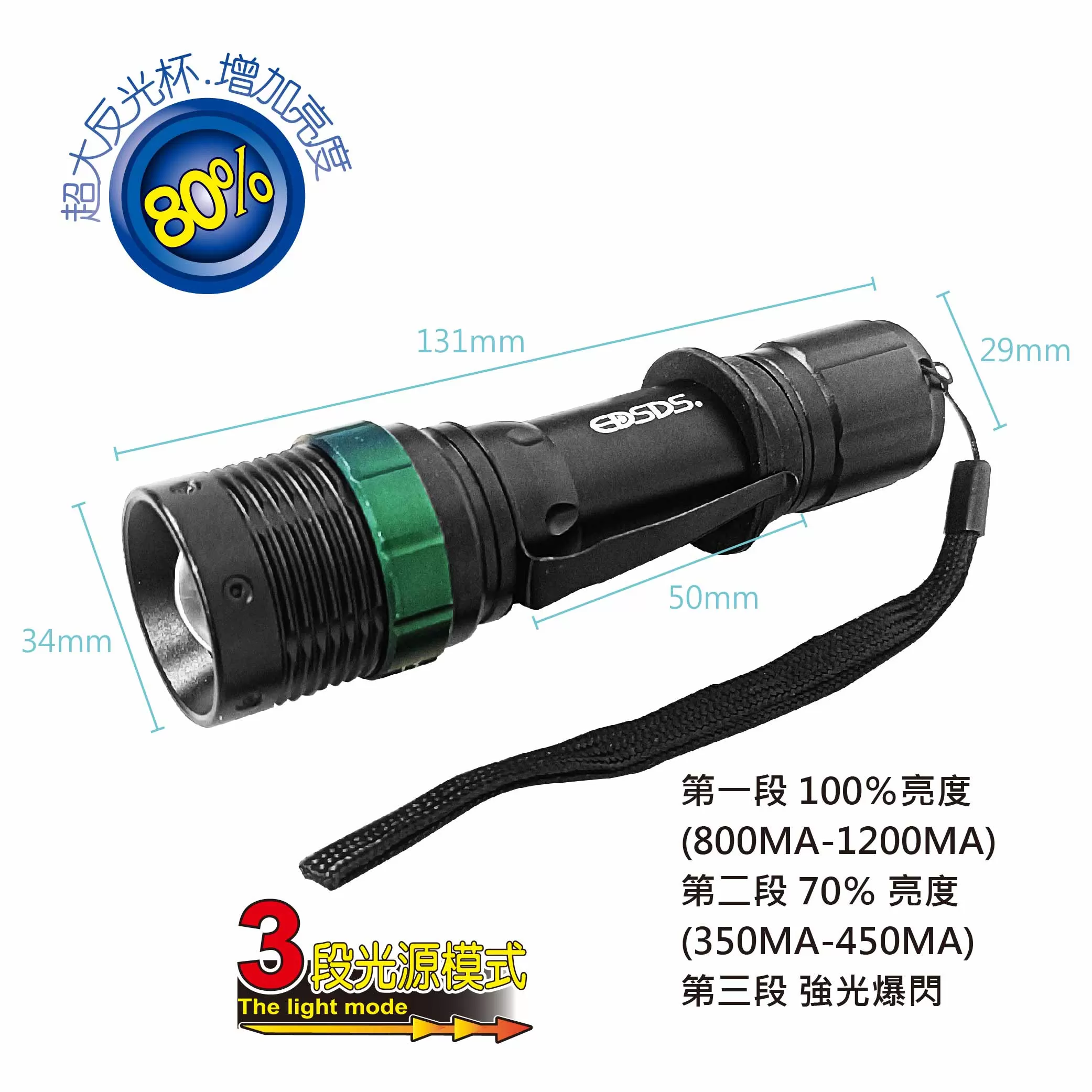 旋轉調焦充電手電筒【單支/25W-LED】商品介紹-1-2