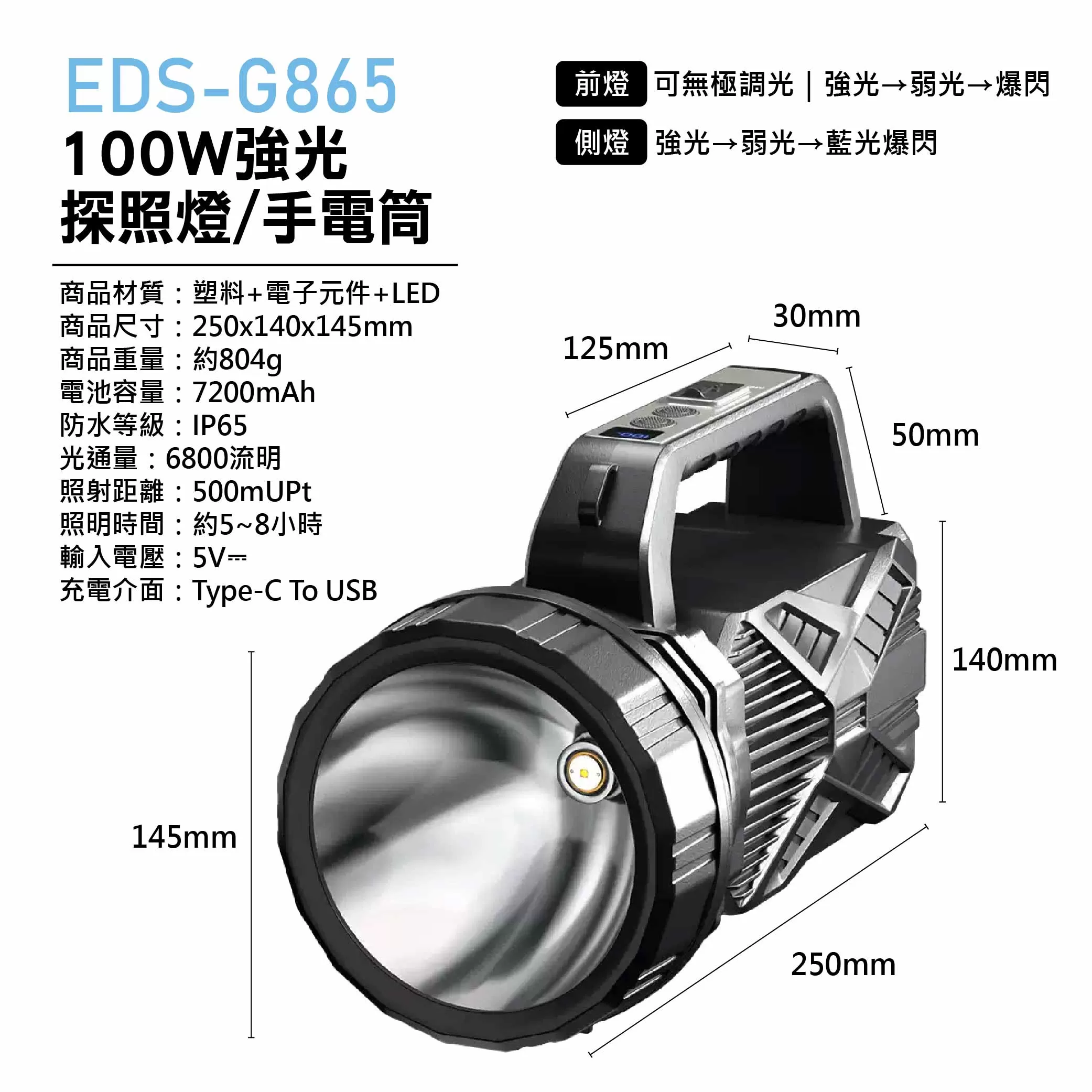強光探照燈手電筒【100W]商品介紹-1-8