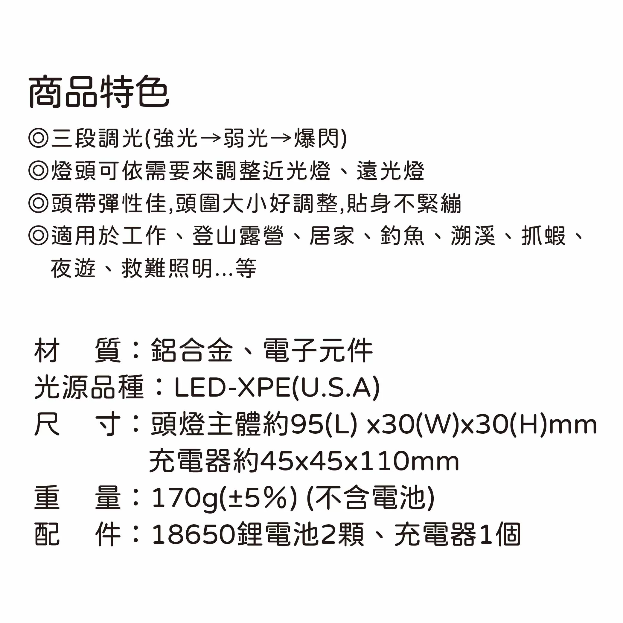 25W調焦充電式頭燈【雙鋰電.全配】商品介紹-1-3