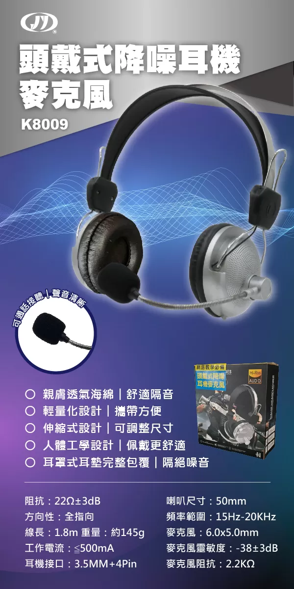 頭戴式降噪耳機麥克風商品介紹-1