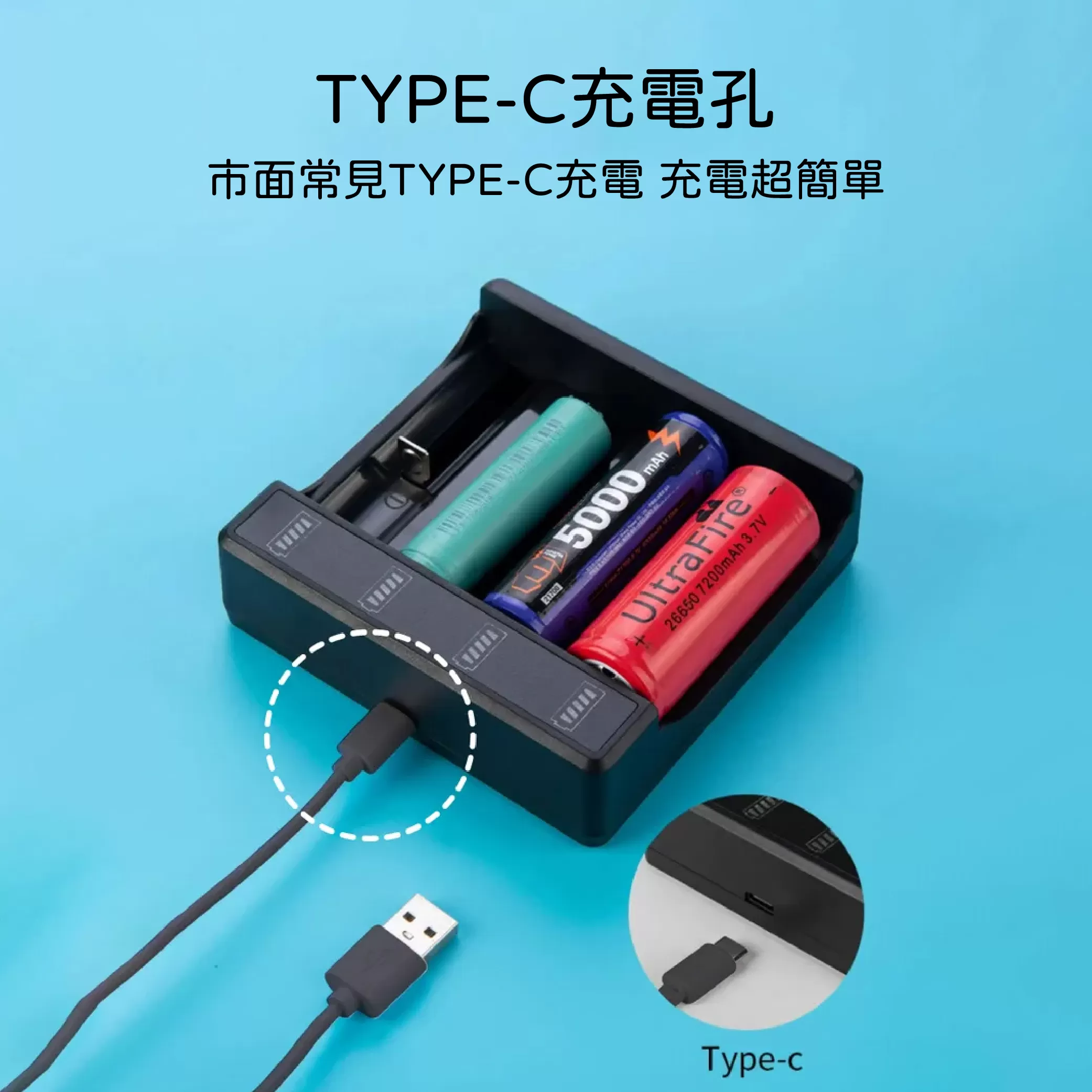 四槽鋰電池快速充電器【TYPE-C】商品介紹-1-3