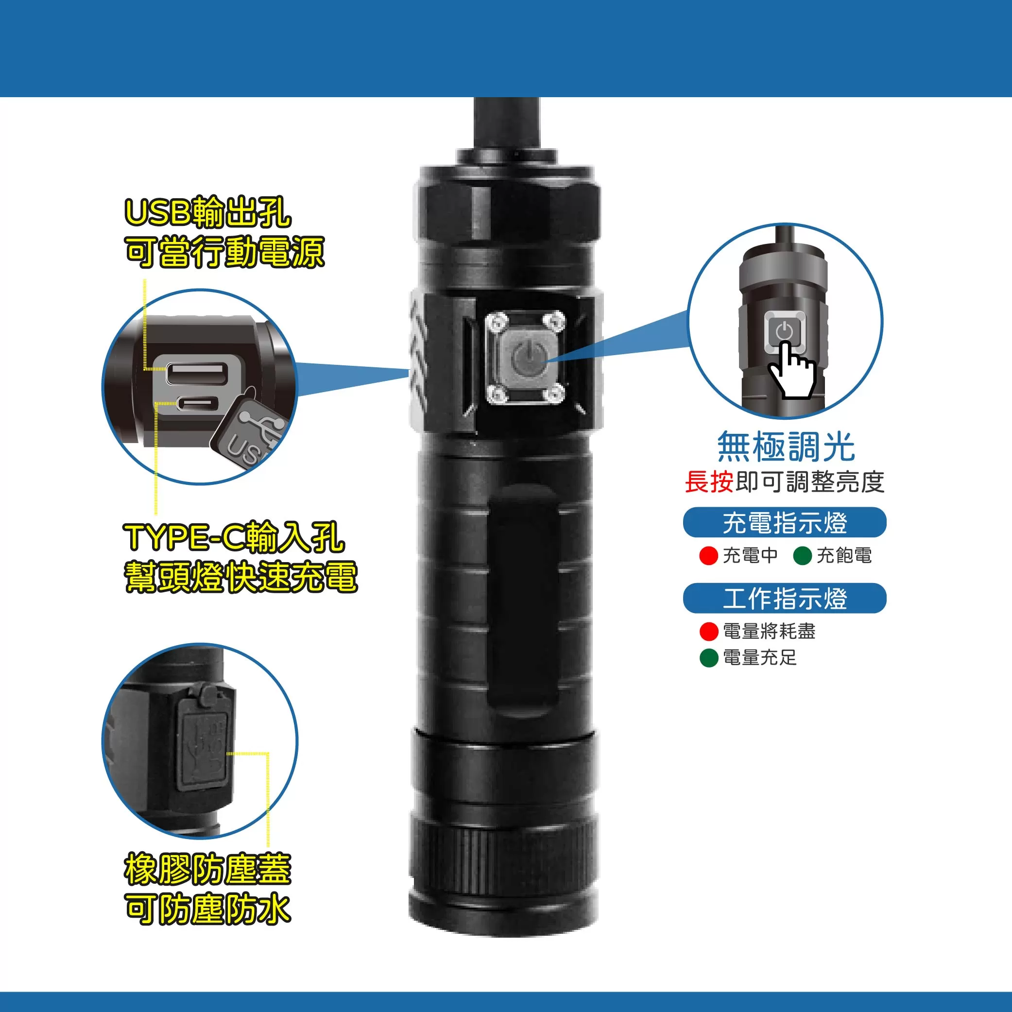 P90USB充電式可彎工作燈【80W]商品介紹-1-4