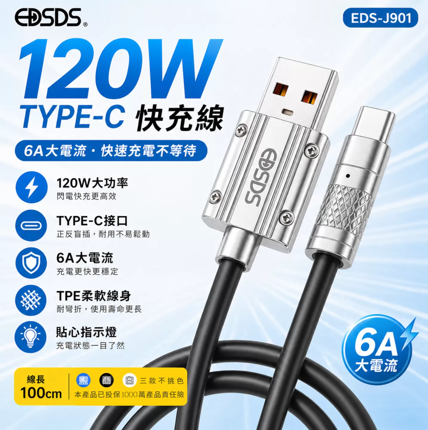 TYPE-C 120W充電線【100cm】商品介紹-1