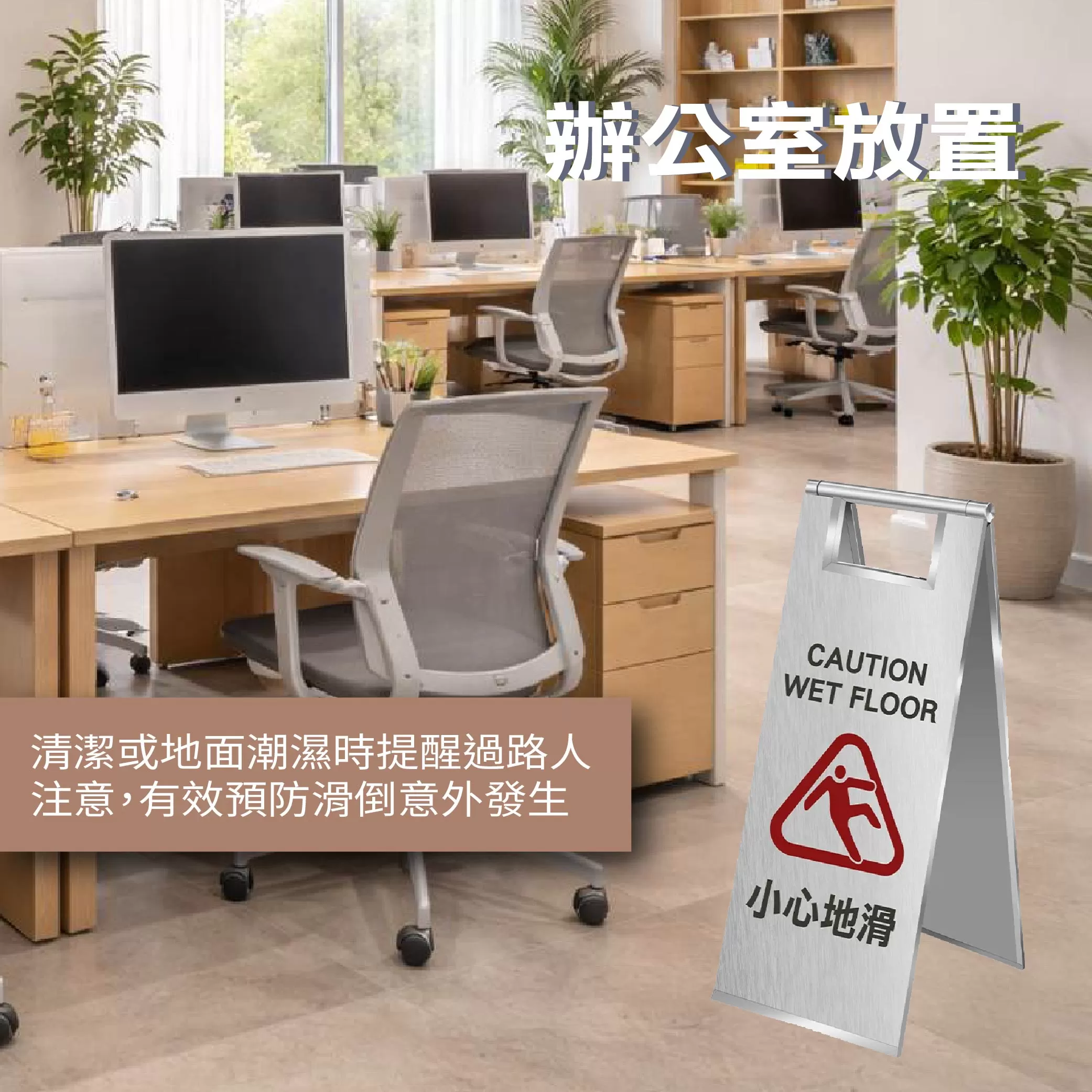不鏽鋼指示牌【小心地滑】商品介紹-1-2