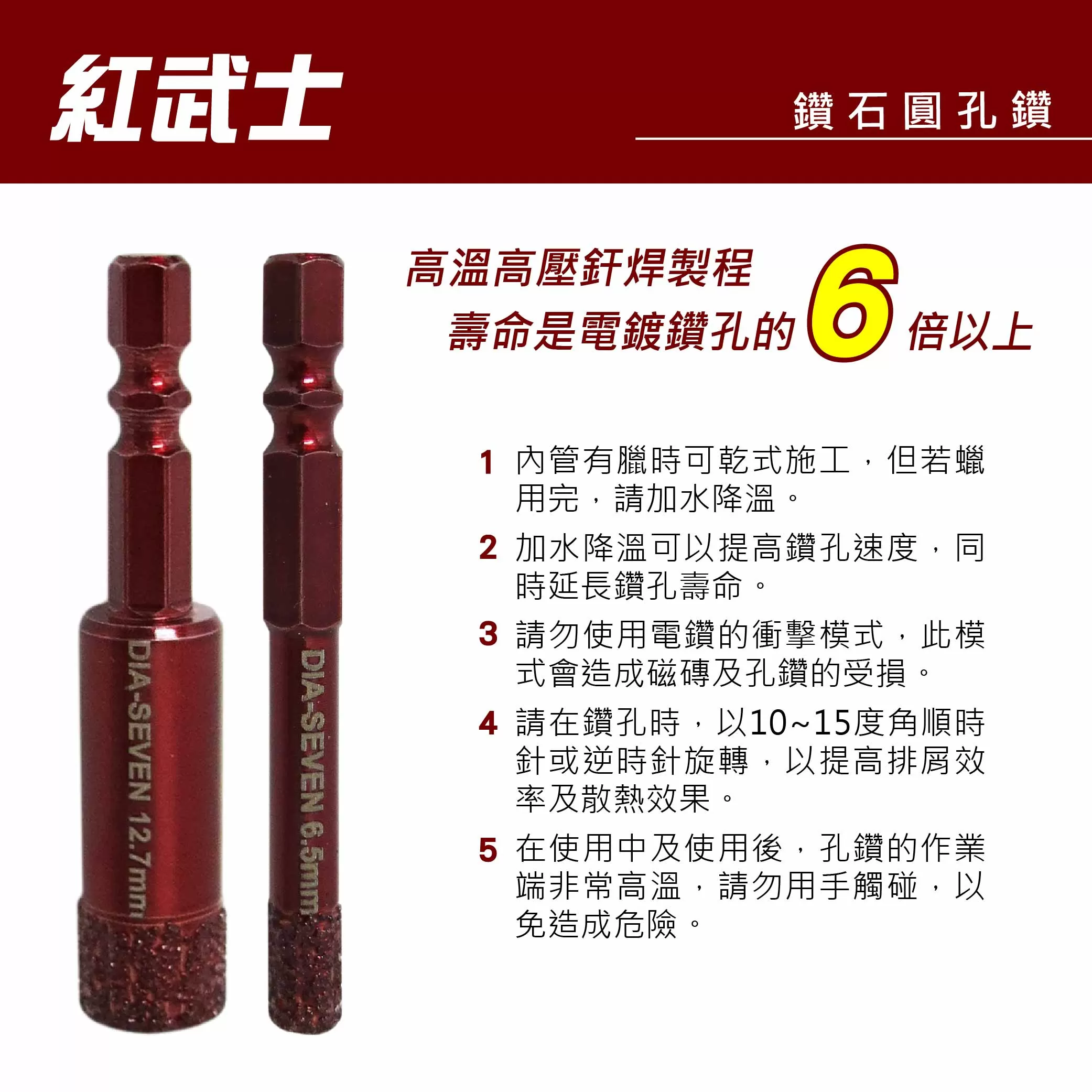 鑽石圓孔鑽-六角柄【12.7mm紅武士】商品介紹-1-1