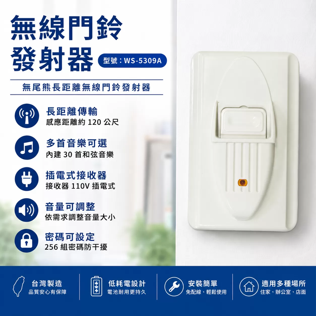 無尾熊長距離無線門鈴【發射器】商品介紹-1
