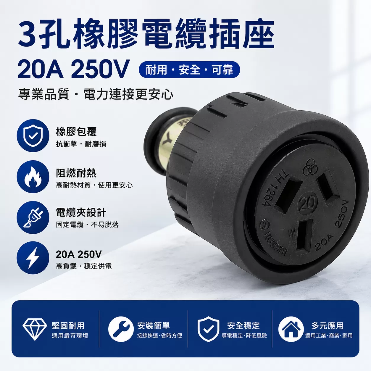 3孔Y型橡膠電纜插座【20A】商品介紹-1