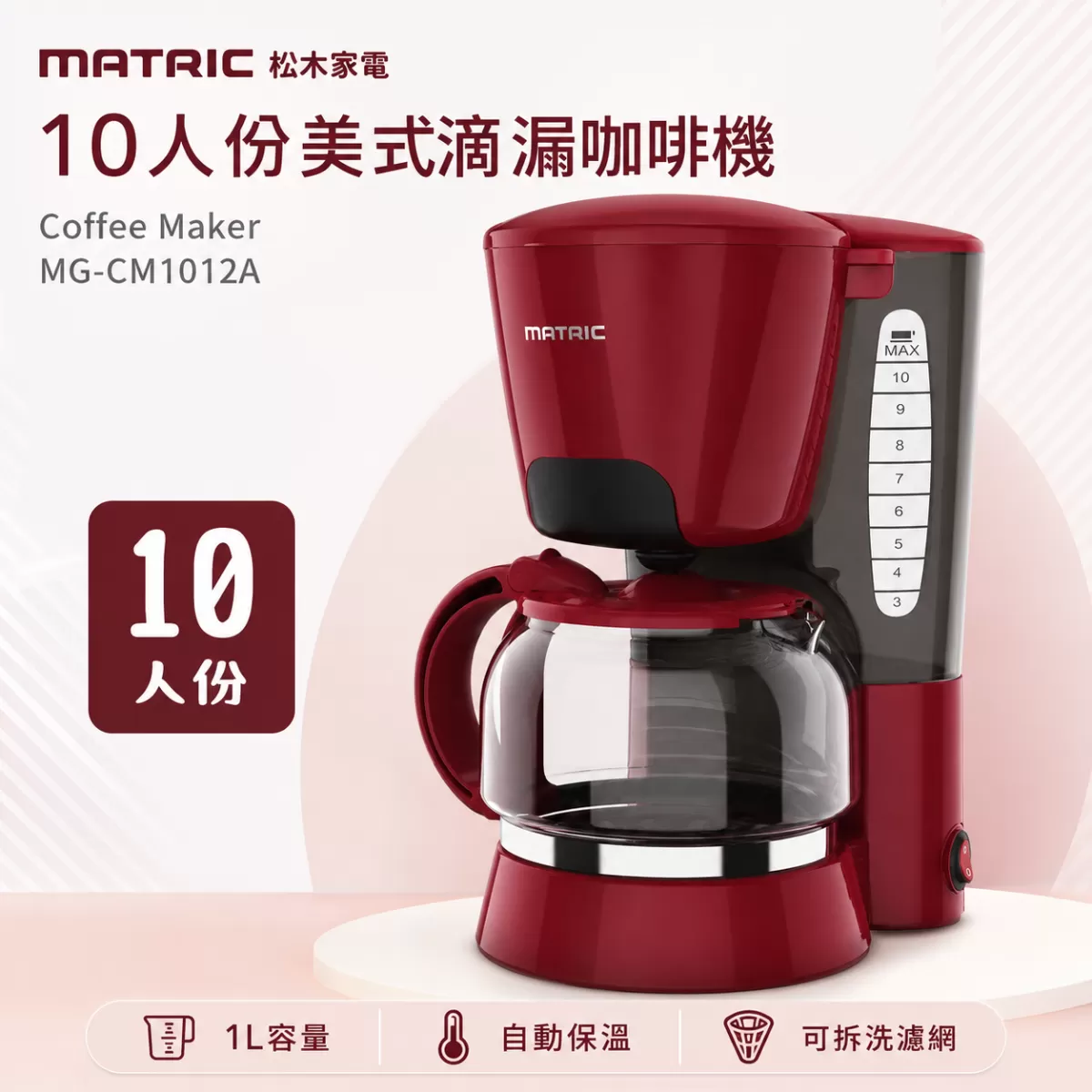 松木美式滴漏咖啡機【焰紅/10人】商品介紹-1-1
