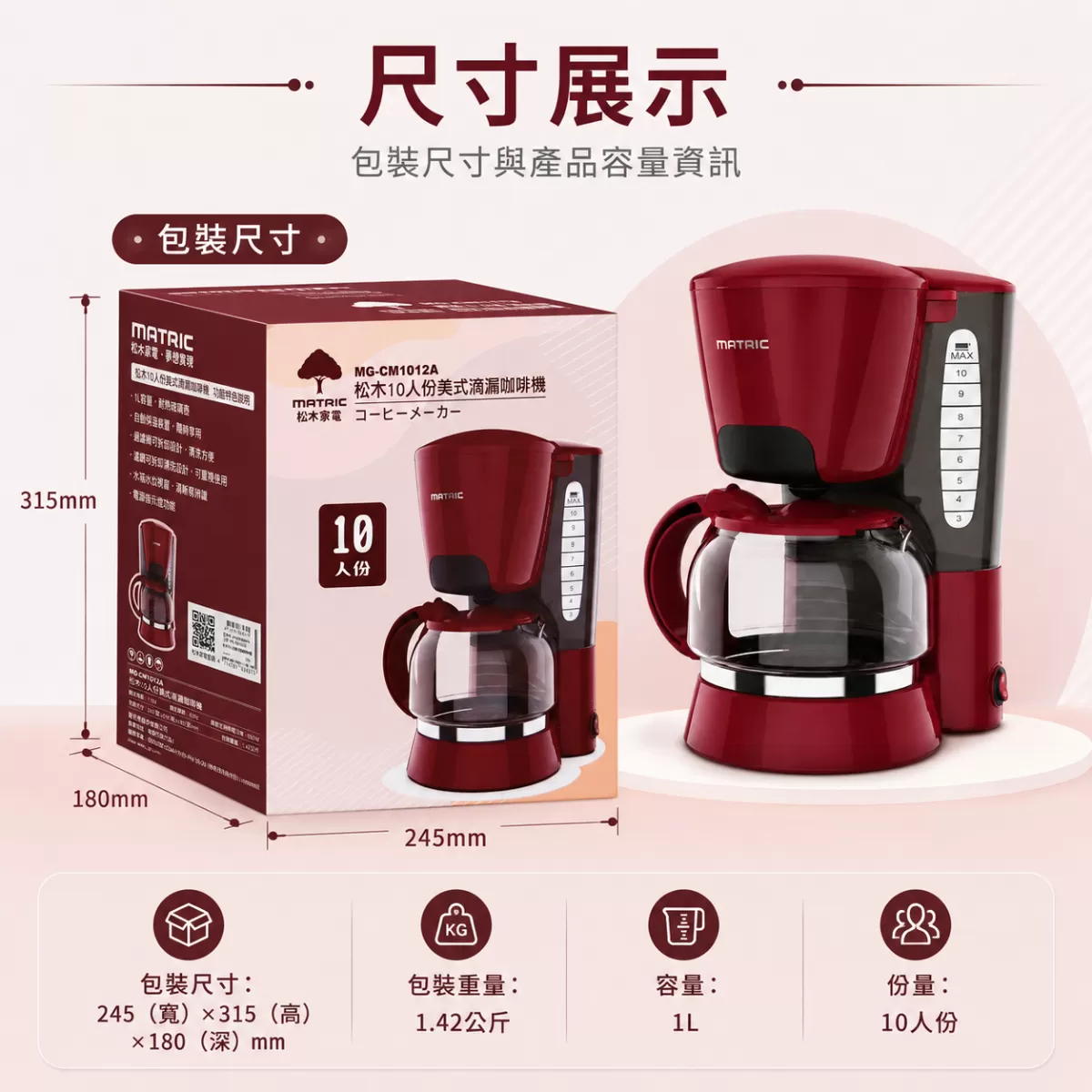 松木美式滴漏咖啡機【焰紅/10人】商品介紹-1-4