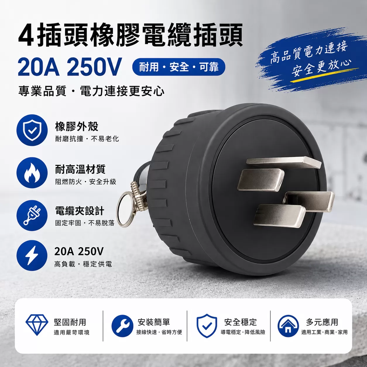 4插橡膠電纜插頭【20A】商品介紹-1