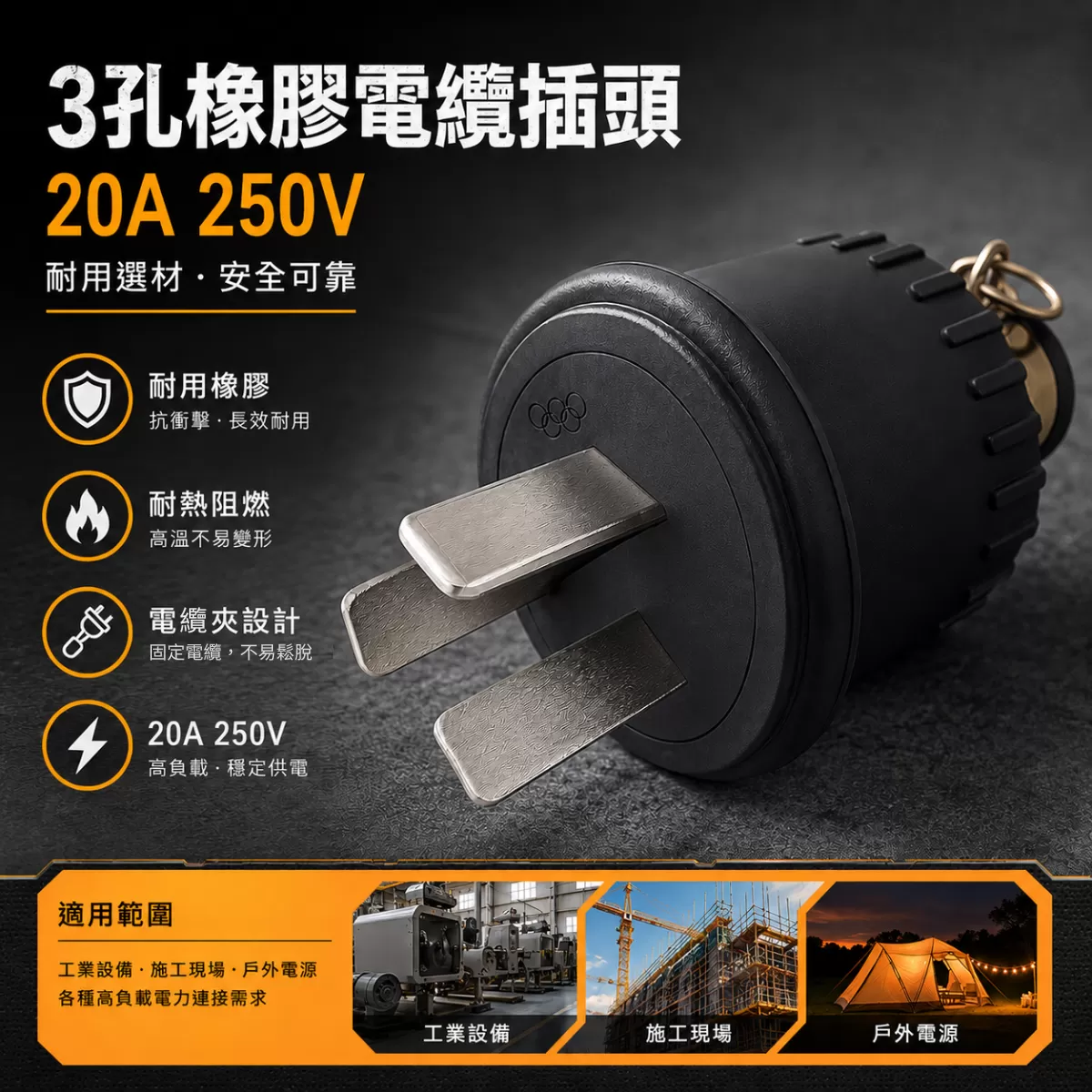 3插Y型橡膠電纜插頭【20A】商品介紹-1