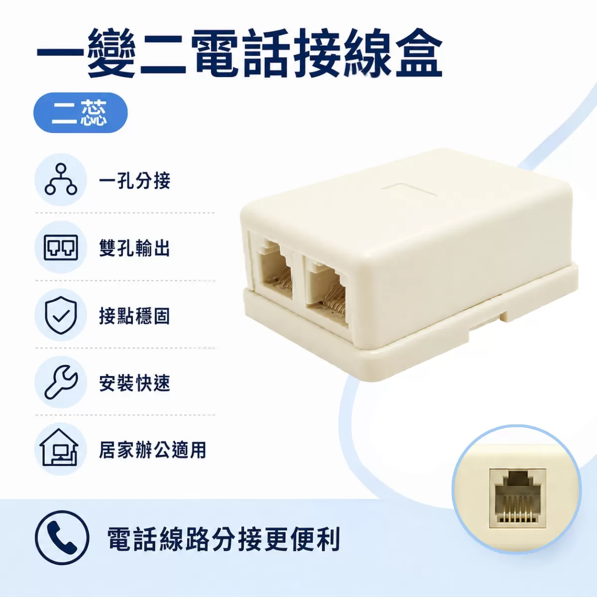 一變二電話接線盒【二蕊】商品介紹-1