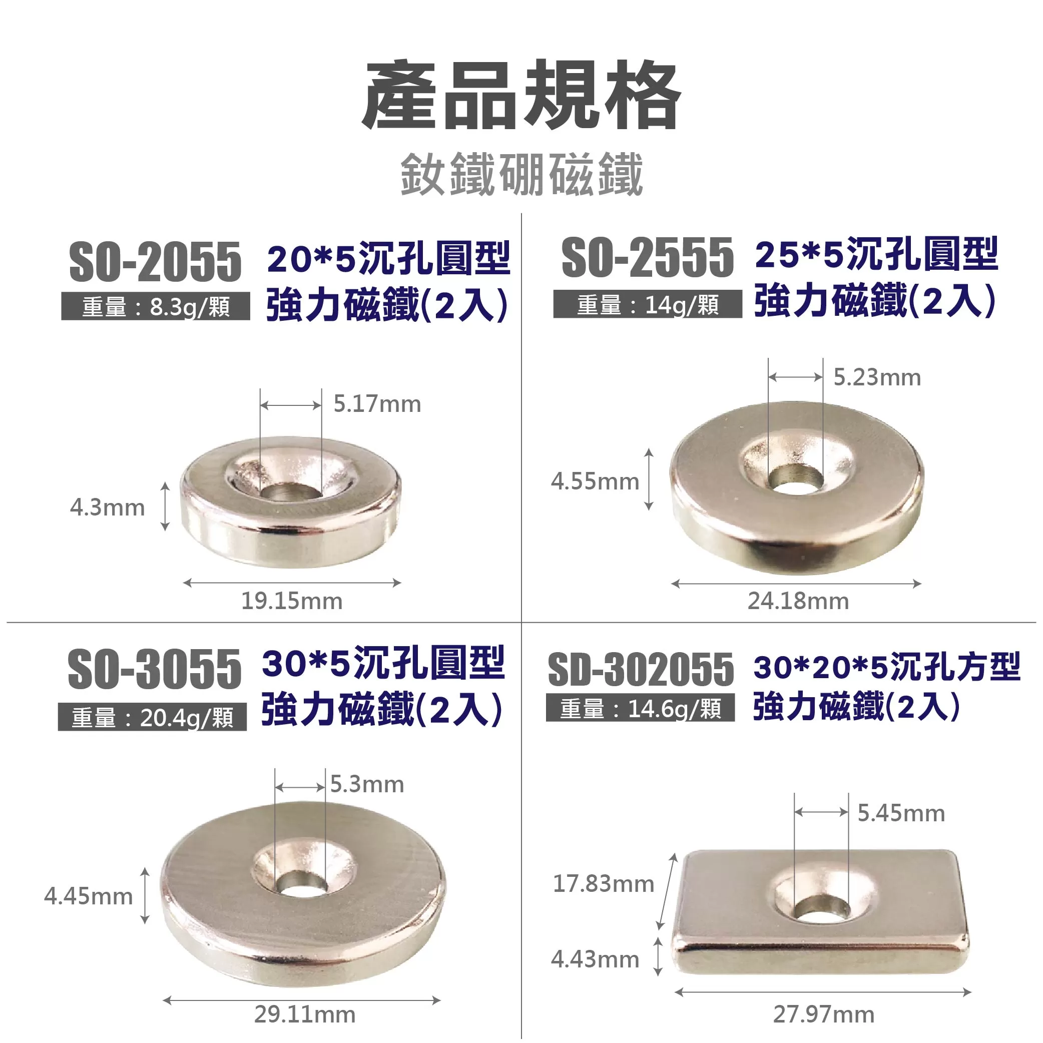 圓型沉孔N52強力磁鐵【2入】商品介紹-1-7