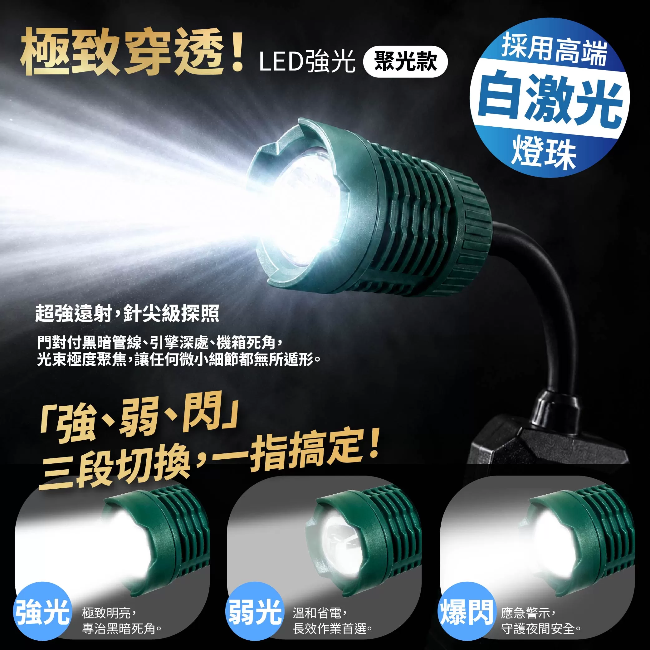 20W白激光充電式可彎工作燈商品介紹-1-3