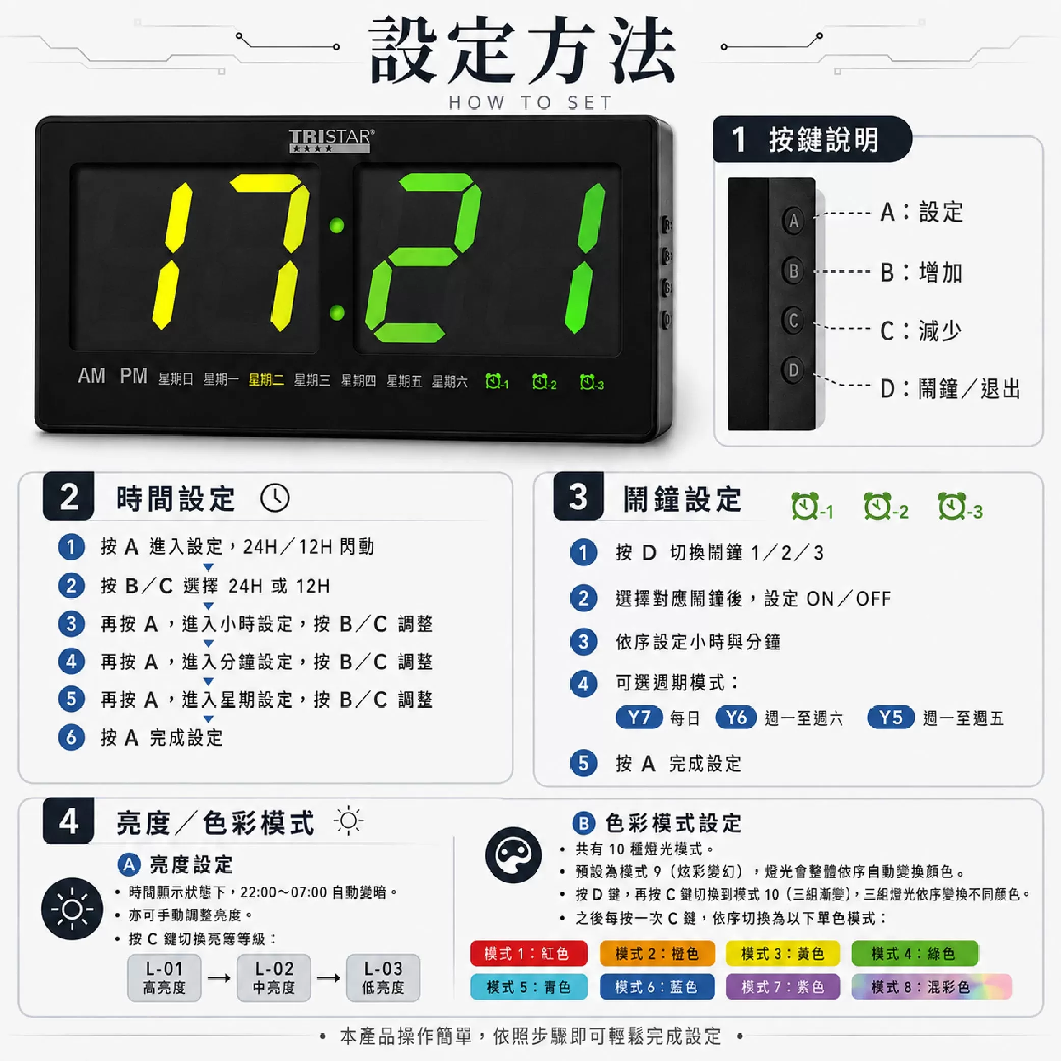 LED炫彩變色多功能電子鬧鐘商品介紹-1-7