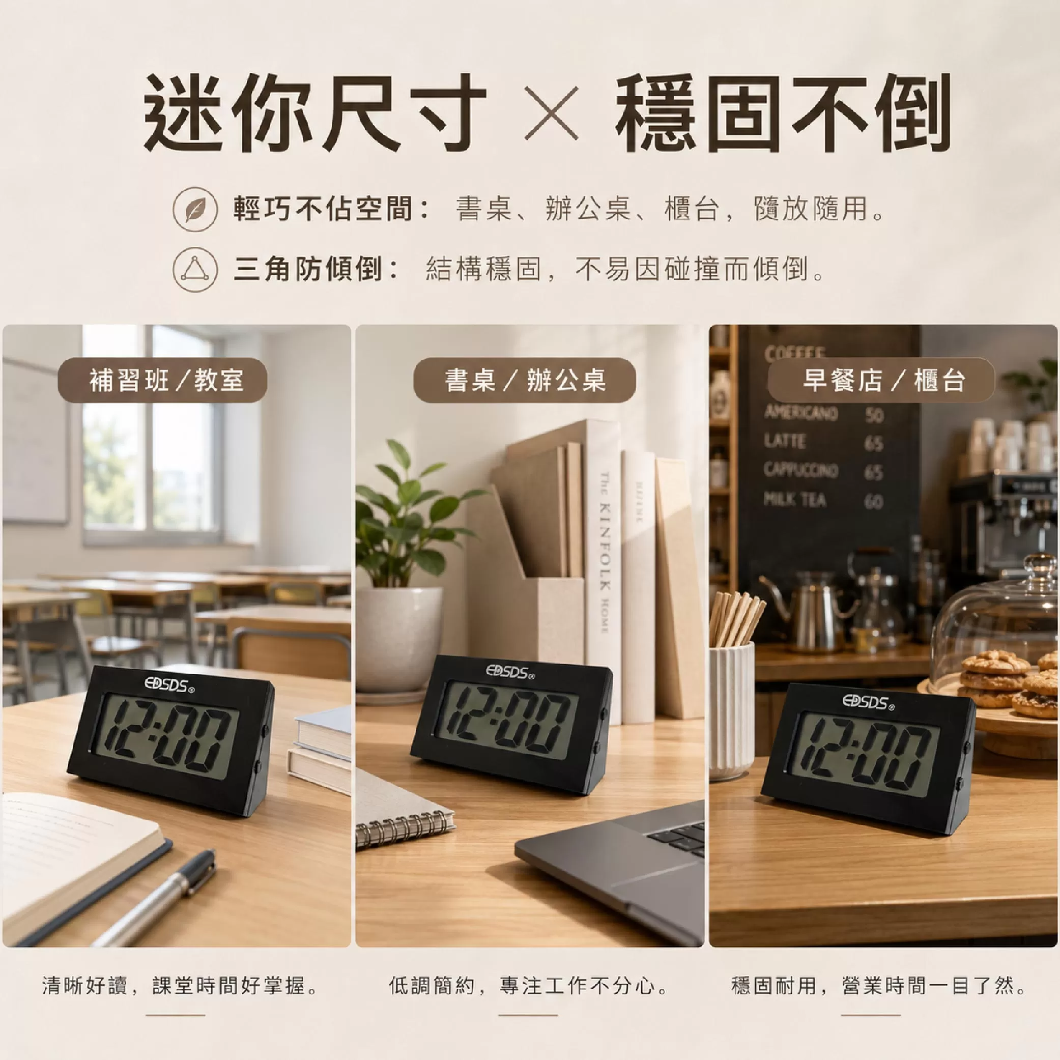 大螢幕迷你三角電子鐘商品介紹-1-4