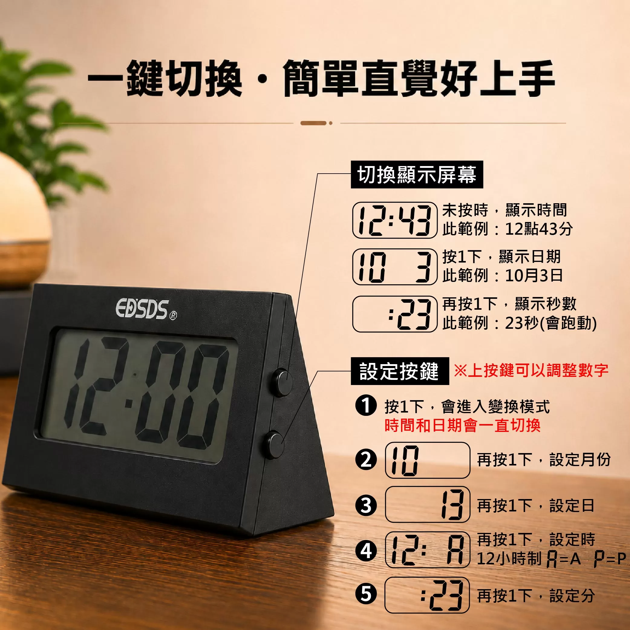 大螢幕迷你三角電子鐘商品介紹-1-5