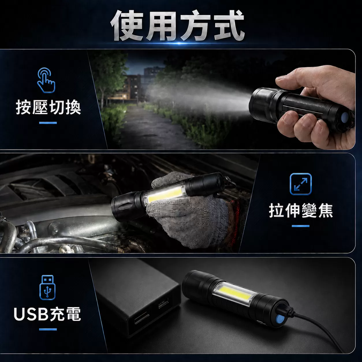 迷你伸縮手電筒【25W/USB充電】商品介紹-1-3