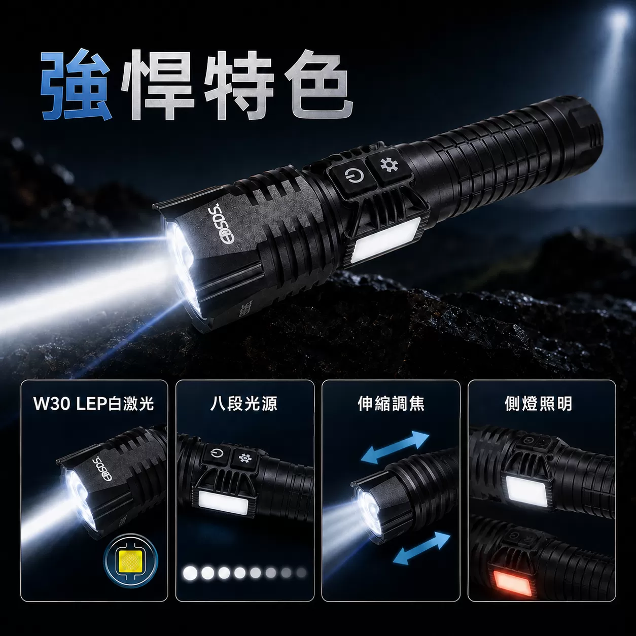 白激光伸縮式手電筒【70W】商品介紹-1-2