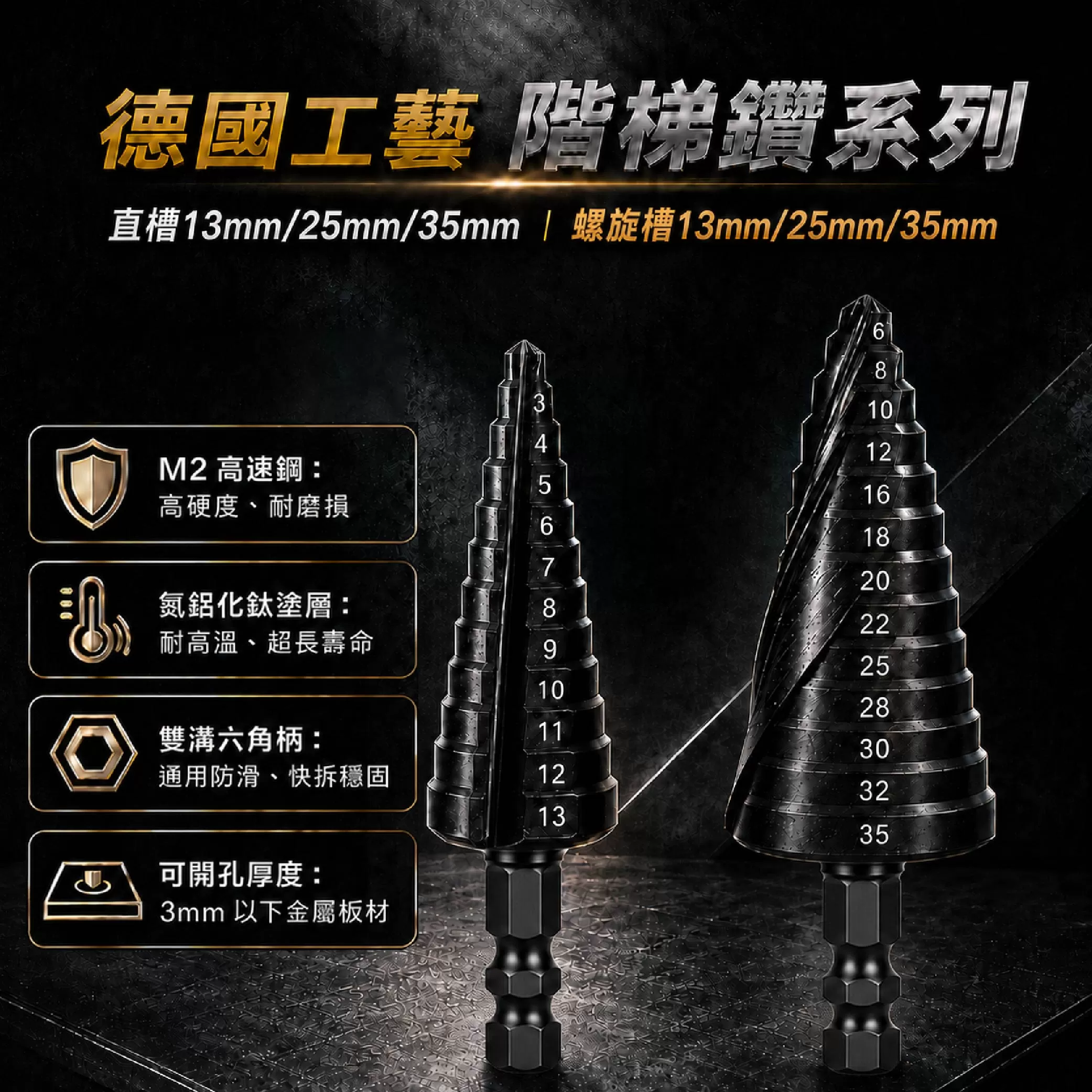 階梯鑽高鈷直槽【13mm】商品介紹-1-1