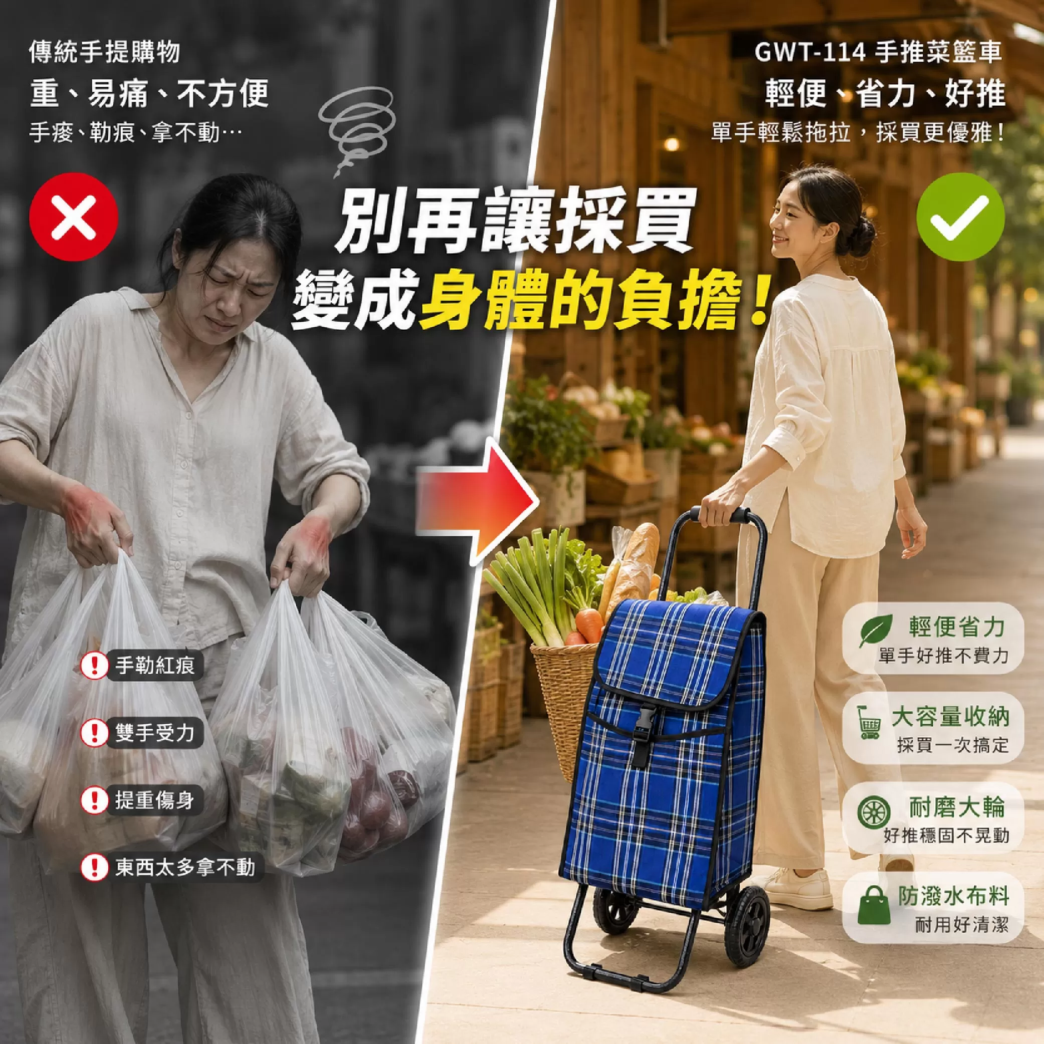 手推菜籃車-輕便款(30*24*82cm)商品介紹-1-2