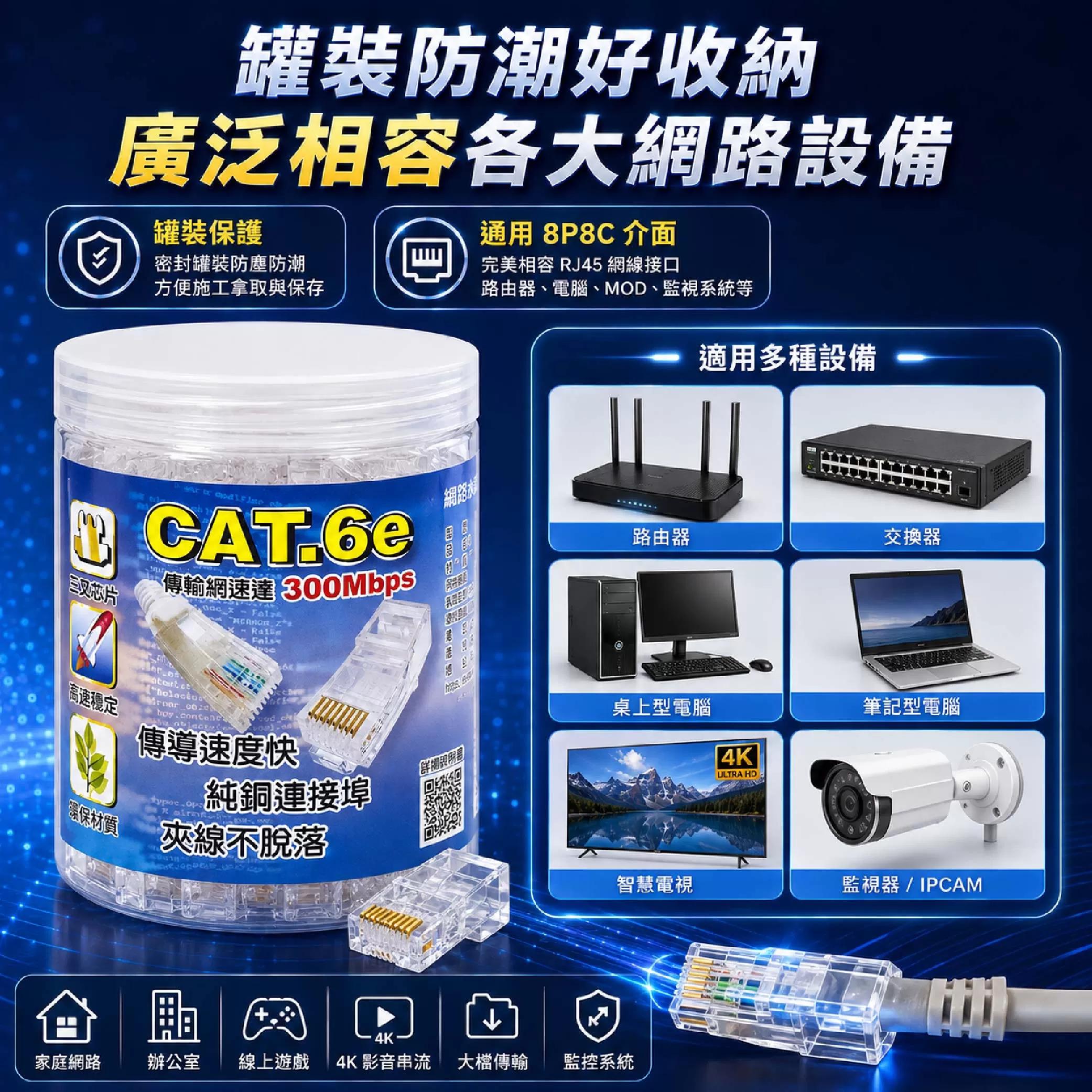 CAT.6e網路水晶接頭【3叉/100入】商品介紹-1-5