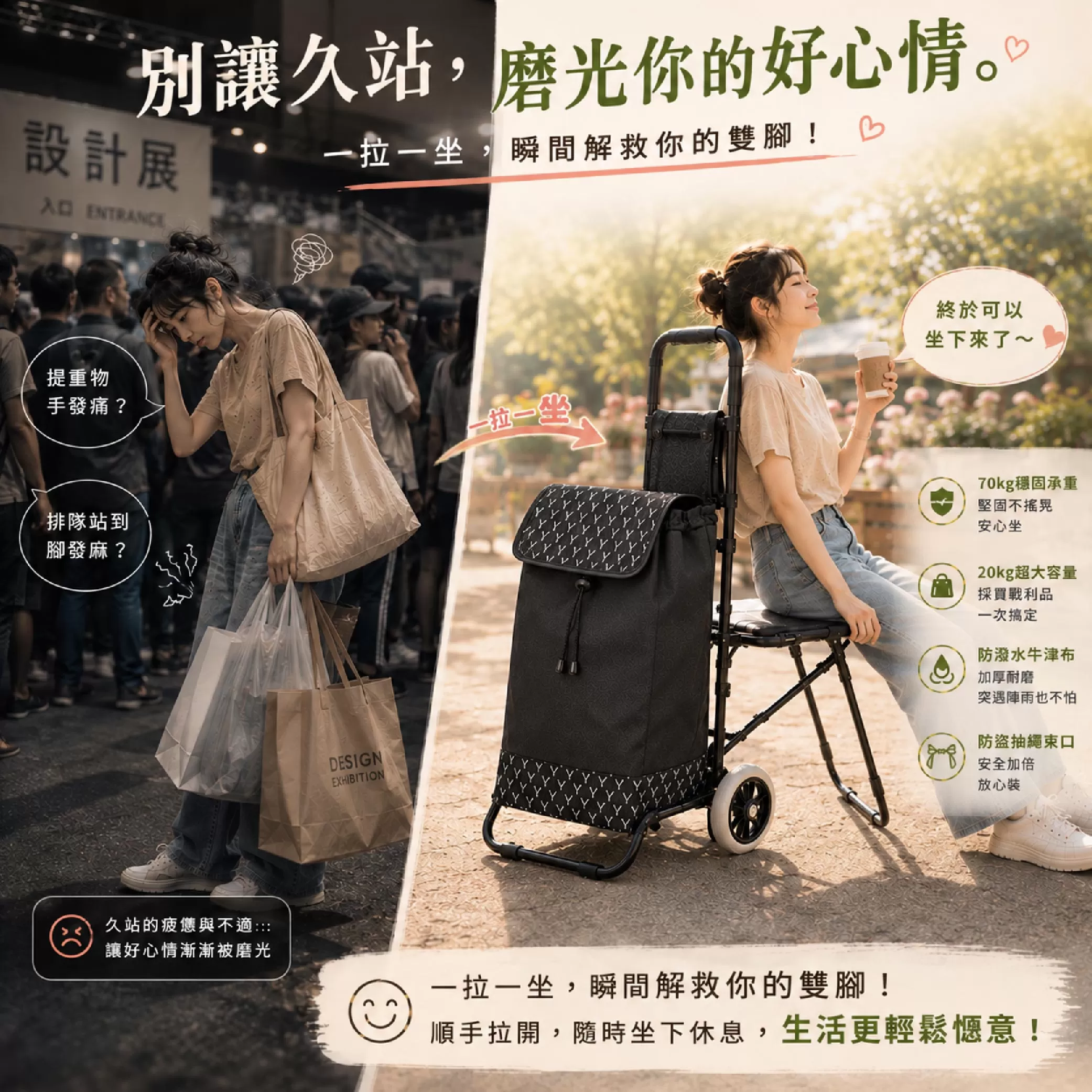 手推菜籃車-椅凳款(33*28*90cm)商品介紹-1-2