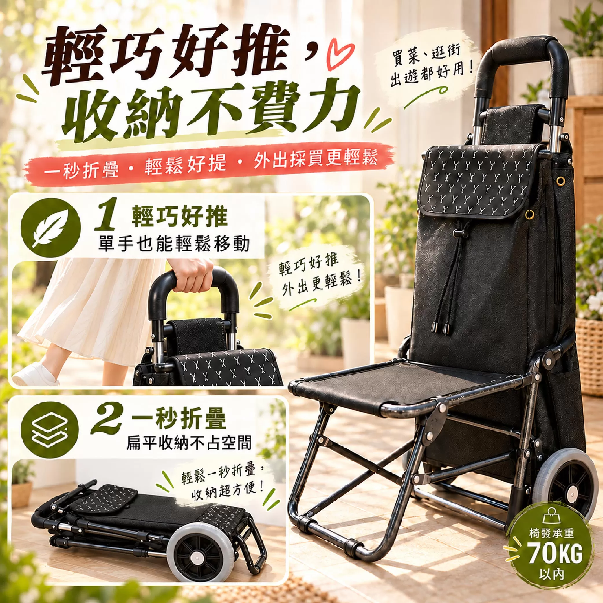 手推菜籃車-椅凳款(33*28*90cm)商品介紹-1-4